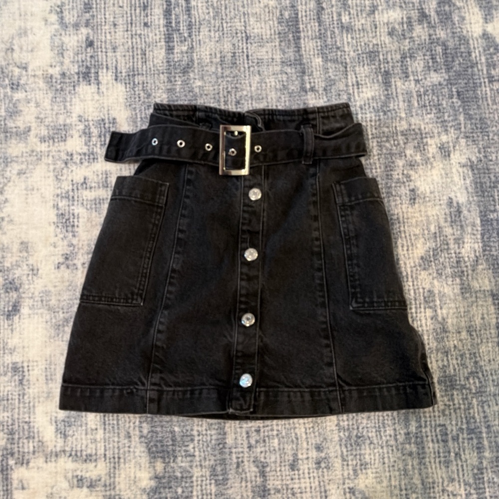 Topshop Black Button-Front Mini Skirt